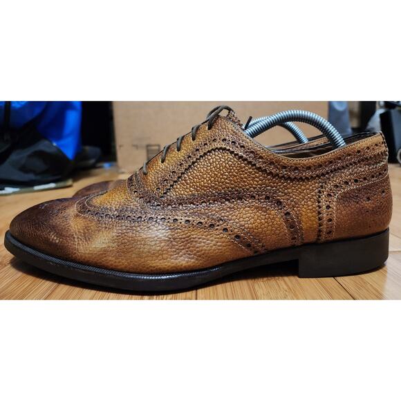 DI BIANCO SPQR Pebbled Leather Lace Up Wingtip Dress Shoes Men\'s 10 Brown ITALY main image 6